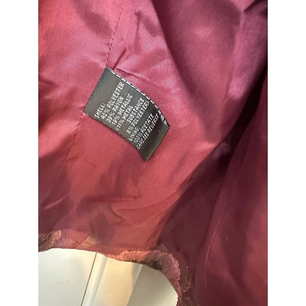 Carmen Marc Valvo Blazer Beaded Burgundy Sz 12 Lined Formal Wedding Metallic EUC